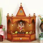 DZYN Furnitures Pratishtha Solid Wood Wall Mount Pooja Mandir (Teak Gold)