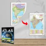 GOWOO 2 IN 1 India POLITICAL AND PHYSICAL MAP IN HINDI and SCHOOL ATLAS (ENGLISH) - MAPLITHO | Set of 1 Chart + 1 Atlas | 