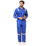 FRENCH TERRAIN Men's Cotton Industrial Boiler Suits (Coveralls) with Reflective Tape, Size 5XL - 50, Col. Royal Blue.