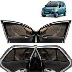 Kingsway Car Magnetic Sun Shades Curtains for Maruti Suzuki Wagon R, Model Year : 2003 - 2010, Zips in Front Window, Color : Black, Cotton Mesh, Complete Set of 4 Piece