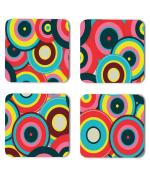 Whats Your Kick Pattern Design Colorful Big Circle Pattern Design Printed Set of 4 Coaster With Metal Stand