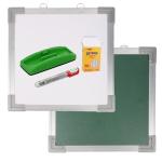 KIVA Non Magnetic Plastic Duster Sliver Border 2x3 Feet Whiteboard With 1 Marker , 1 Duster & 1 Chalk Box ( White , Green ) (60x81 CM)