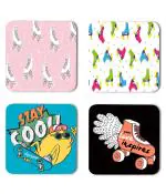 Whats Your Kick Roller Skates Stay Cool Quotes Printed Set of 4 Coaster With Metal Stand