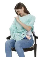 Feather Hug Green Clouds Cotton Nursing Covers for Mothers with Bib with Food Grade Silicon theether, 2 Caps, 2 Sets Mittens, and 2 Sets Booties Pack