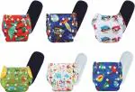 Superminis Cotton Baby Diaper With 5 Layer Insert Waterproof, Adjustable, Washable And Reusable Pocket Diapers For Newborns And Infants - Pack Of 6