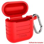 Tizum Shockproof Apple AirPods Case with Carabiner Hook for Headphone (Blood Red)