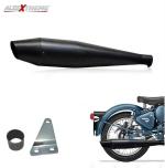 AllExtreme EX090A Dolphin Silencer with Glasswool and Bush Compatible for BS3 and BS4 Model Bullet 350cc and 500cc (Full Black)