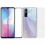 Kite Digital Vivo Y73 Back Screen Protective Film Carbon Fiber Skin Transparent Sticker + [Black] Tempered Glass Screen Protector with Edge to Edge Coverage