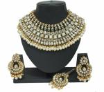 Gyaan Jewels Handmade Gold Plated Alloy Necklace, Earring and Maang Tikka Set White (Women, Girls) (Pack of 1) Free Size