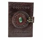 ALCRAFT Real Leather Green Stone Brown Embossed Handmade Diary with Metal Lock -Size of (H) 7*(L) 5* Brown