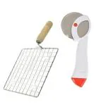 FIRST FRONT Stainless Steel Apex Pizza Cutter With Wooden Roasted Jali Round and (Multicolour, Pack of 2)