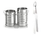 BLUE WONDER Stainless Steel Twin Cutlery Holder Racks With Stainless Steel Roti Chimta Tongs and (Multicolour, Pack of 2)