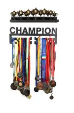 FITIZEN Trophy Shelf and Champion 18 Double Loop Medal Hanger, Medal Hanger for Sports, Medal Holder Display Hanger Rack Medals Black Medal Holder Wall Mount Medal Frame by Fitizen