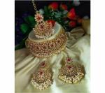 Gyaan Jewels Handmade Gold Plated Brass Earring and Necklace Set Pink (Women, Girls) Free Size