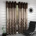 Home Sizzler 2 Pieces Wave Panel Eyelet Polyester Long Door curtains - 9 Feet, Brown