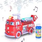 Ktrs Enterprise Bubble Blowing Fire Engine Toy Truck For Kids - Awesome Light Up Led And Siren Effects - Bubble Solution With Funnel Included - Best Birthday Gift For Boys And Girls 5+