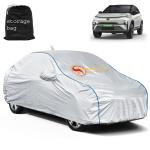 Automozexo Waterproof Car Cover for Tata Nexon Ev with Antena, and Mirror Pocket Anti Dust, Waterproof, Triple Stitched Fabric with Pipein Design, Elastic Hem Car Body Cover for Tata Nexon EV