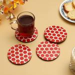 DULI Inlay Red Round Engineered Wood Honeycomb Tea Coasters - 10 x 10 cm (set of 4)
