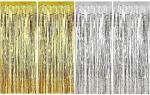Festiko 4 Pack Foil Curtains Metallic Fringe Curtains Shimmer Curtain For Birthday Wedding Party Christmas Decorations (Silver And Gold)