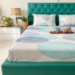 Urban Space Serene 200 TC 100% Cotton Elastic Fitted Bedsheet King Size, Fitted bedsheets King Size 78 x 72 with 2 Pillow Covers (Size 72 x 78 inches, Oval Blue)
