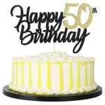 Festiko Black Gold Glitter Happy Birthday Cake Topper 50 Anniversary, Birthday Cake Topper Party Decoration (50th)