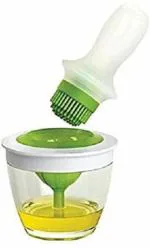 MODERNINNOVATOR Dishwasher Safe Green and White Glass Cooking Oil Dispenser - 150 ml