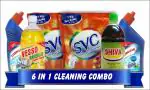 VESSO CLEANING COMBO (Detergent Powder 1Kg x 2, Dishwash Liquid 1L, Steel Scrub x3, Pine Phenyl 1L, Toilet Cleaner 500ml x 2)