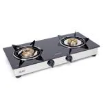 Glen 1020 GT JU BB Black LPG Glass Gas Stove Junior With 2 Brass Burner