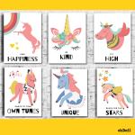 Ekdali Yellow Paper Motivational Wall Art Wall Decor Posters 6 x 8 Inch - set of 6 - Unicorn Theme