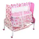 Mee Mee Premium New Born Baby Sleep Swing Cradle/Jhula/Palna/Bed/Baby Bedding Set with Mosquito Net & Storage Basket | Baby Sleeping Swing Cradle for 0 to 12 Month (Pink)