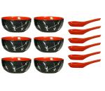 Caffeine Red, Black Stoneware Soup Bowl With Spoon (Set Of 6)