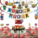 Festiko 36 Pcs Superhero Theme I Am One Birthday Combo, Superhero Combo (Banner,Swirls,Cake Topper,Cup Cake Toppers)