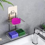 BoWoZe Wall Mounted Double Layer soap Dish Holder & Self-Adhesive Stainless Steel Waterproof Kitchen Bathroom Soaps Storage Rack for Home