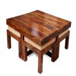 LAXMI NATURE WOOD Solid Sheesham Wood Coffee Table for Living Room | Wooden Square Center Table with 4 Stool for Home & Office | Tepoy Table, Centre Tea Table with 4 Puffy Stool | Brown