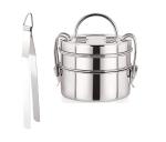 First Front Stainless Steel Roti Chimta Tong With 2 Pcs Steel Lunch Box and Multicolour, Pack of 2
