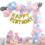Festiko Happy Birthday Pink, White, Blue Combo (101 Pcs), Birthday Celebration, Party Decoration Supplies (Latex Balloons, Happy Birthday Foil Balloons)
