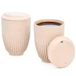 Eha Earth Friendly Retro Coffee Mug with Lid | Tea Cup Set of 2 | 350 ml | Made with Rice Husk | Microwave Safe Mugs for Gifting |Sand Castle