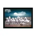 Dharvika Innovations Design 40 Synthetic Seven Horses Vastu Painting With Frame, 14 X 20 Inch