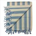 SHISHIR Cotton Soft Beautiful Striped Bhagalpuri Summer Light Winter Top Sheet Set (White, Blue, 245cm X 130cm)