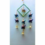 KRISHNAH DECOR Special Square Wall Hanging Decor Wind Hanging for Home with Sound Multicolour Wall Hanging with Attractive Design Add This Perfect Home Decoration Item with Soothing Sound Bell (Elephant)