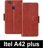 Sbms Itel A42 Plus Brown Artificial Leather Shock Proof Flip Cover