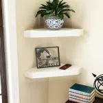 Home Sparkle White Engineered Wood 2 Tier Radial Corner Shelves (Set of 2) 39.4X29.2X5.7 cm