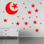 Ashamohar Surya Om Star Adhesive Room Decor Wall Decal, Perfect for Pooja Room Self Adhesive Sticker Red (Pack of 1)