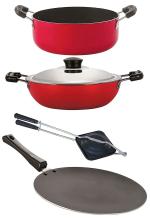 Nirlon 4 pcs of Red Non-stick Aluminium Cookware Gift Set