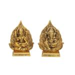 Etsibitsi Golden Metal Laxmi Ganesha Peepal Leaf Statue