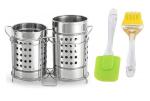 BLUE WONDER Stainless Steel Twin Cutlery Holder Racks With Silicon Basting Big Spatula Set and (Multicolour, Pack of 2)