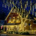 Homehop Solar Outdoor Tube String Lights 144 Led for Home Garden Balcony Terrace,Lawn Wall Waterproof Rechargeable Decorative Lamp Diwali Decoration Item (8 Stick,Warm Color)