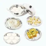 The Indus Valley Sliver Stainless Steel Idli Pot with 5 Plates, Lid 11.3 inch