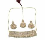 Gyaan Jewels Handmade Gold Plated Brass Necklace, Earring and Maang Tikka Set Maroon (Women) (Pack of 1) Free Size