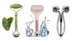 Harsh narrow fab Ice Roller Face Massager, Facial Massager Jade Stone Roller & Gua Sha Tool 100% Natural, 3D Massager Roller COMBO PACK